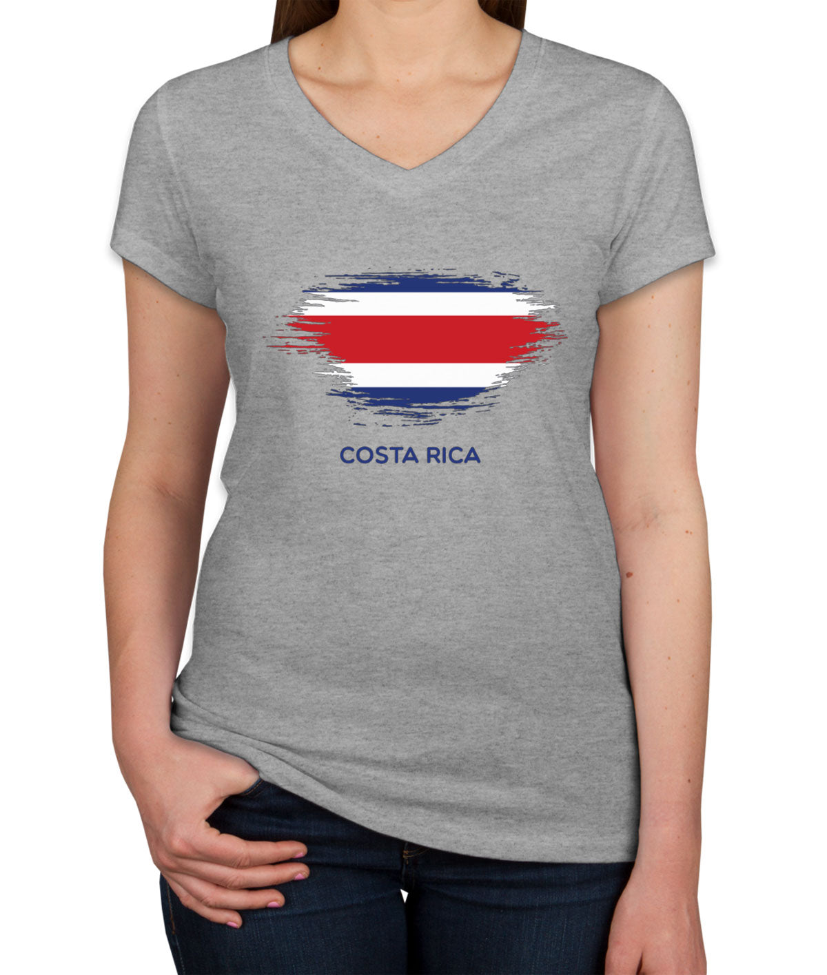 Costa Rica Flag Women's V Neck T-shirt