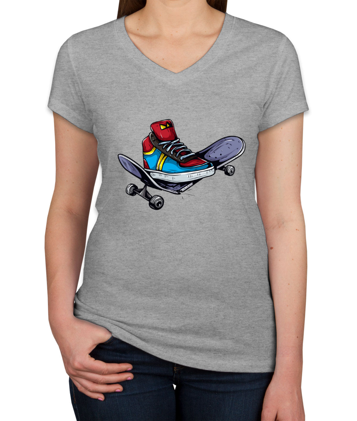 Sneaker Skateboard Women's V Neck T-shirt