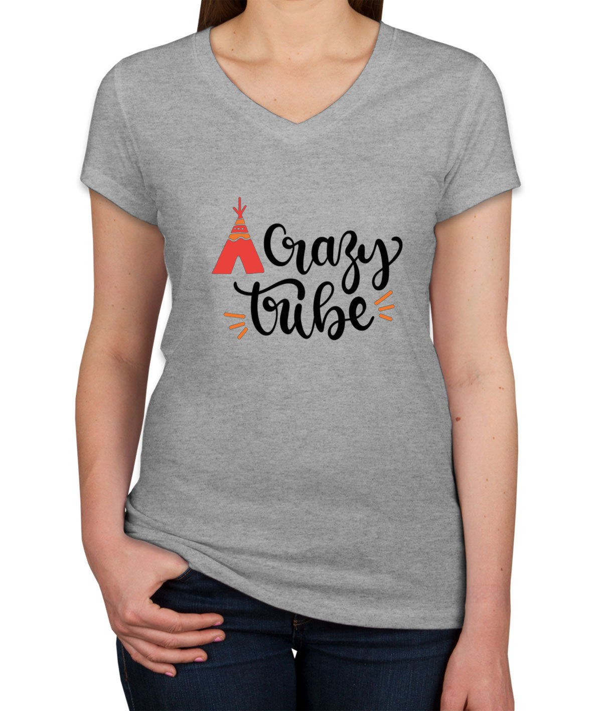 Crazy Tribe Camping Women's V Neck T-shirt