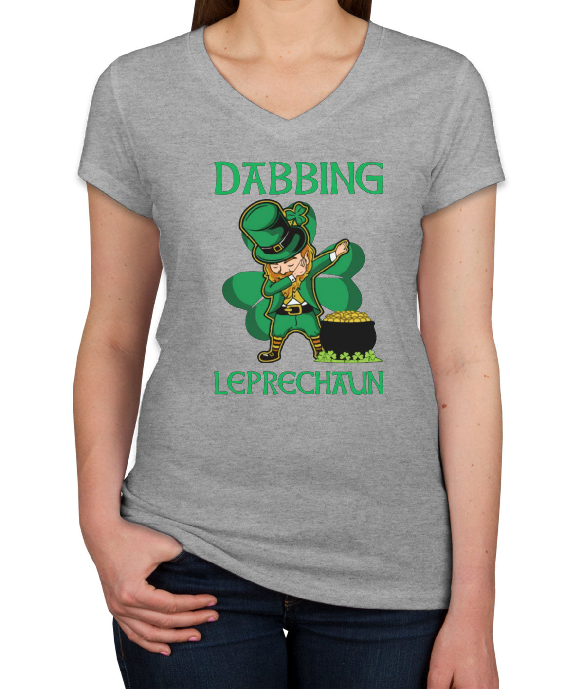 Dabbing Leprechaun St. Patrick's Day Women's V Neck T-shirt