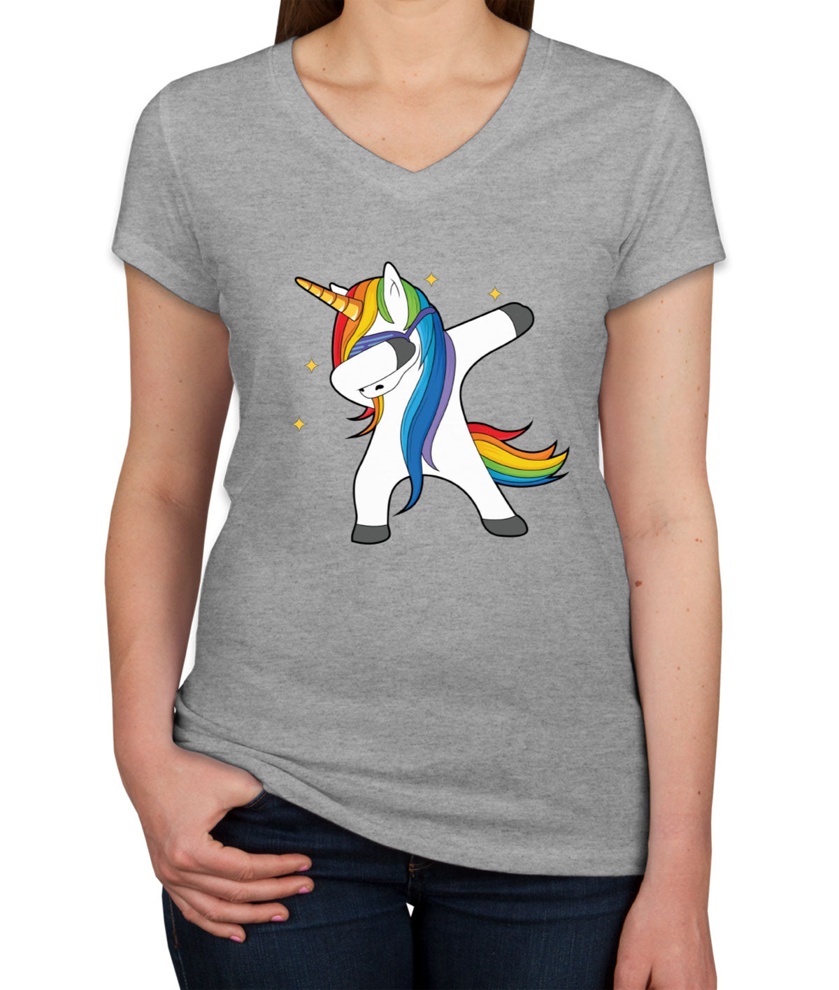 Dabbing Unicorn Women's V Neck T-shirt