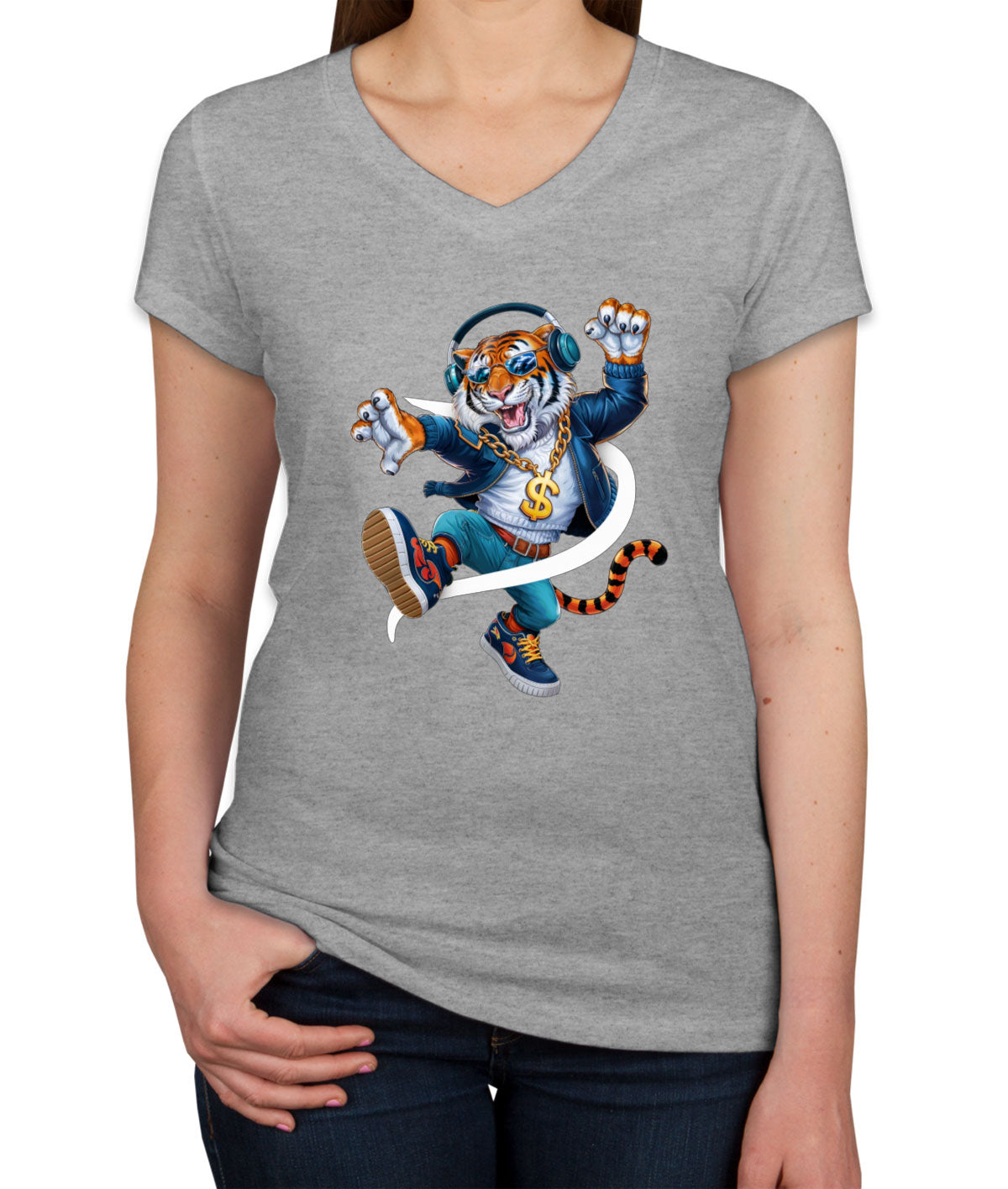 Dancing Tiger Women's V Neck T-shirt