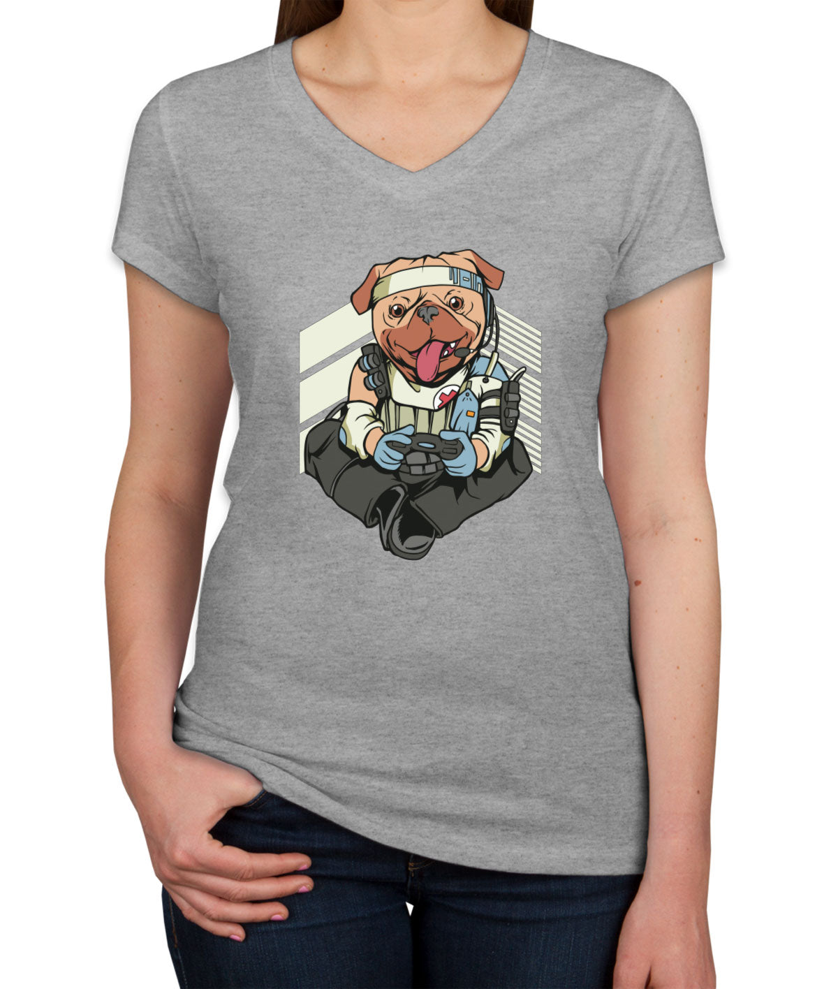 Gamer Dog Women's V Neck T-shirt