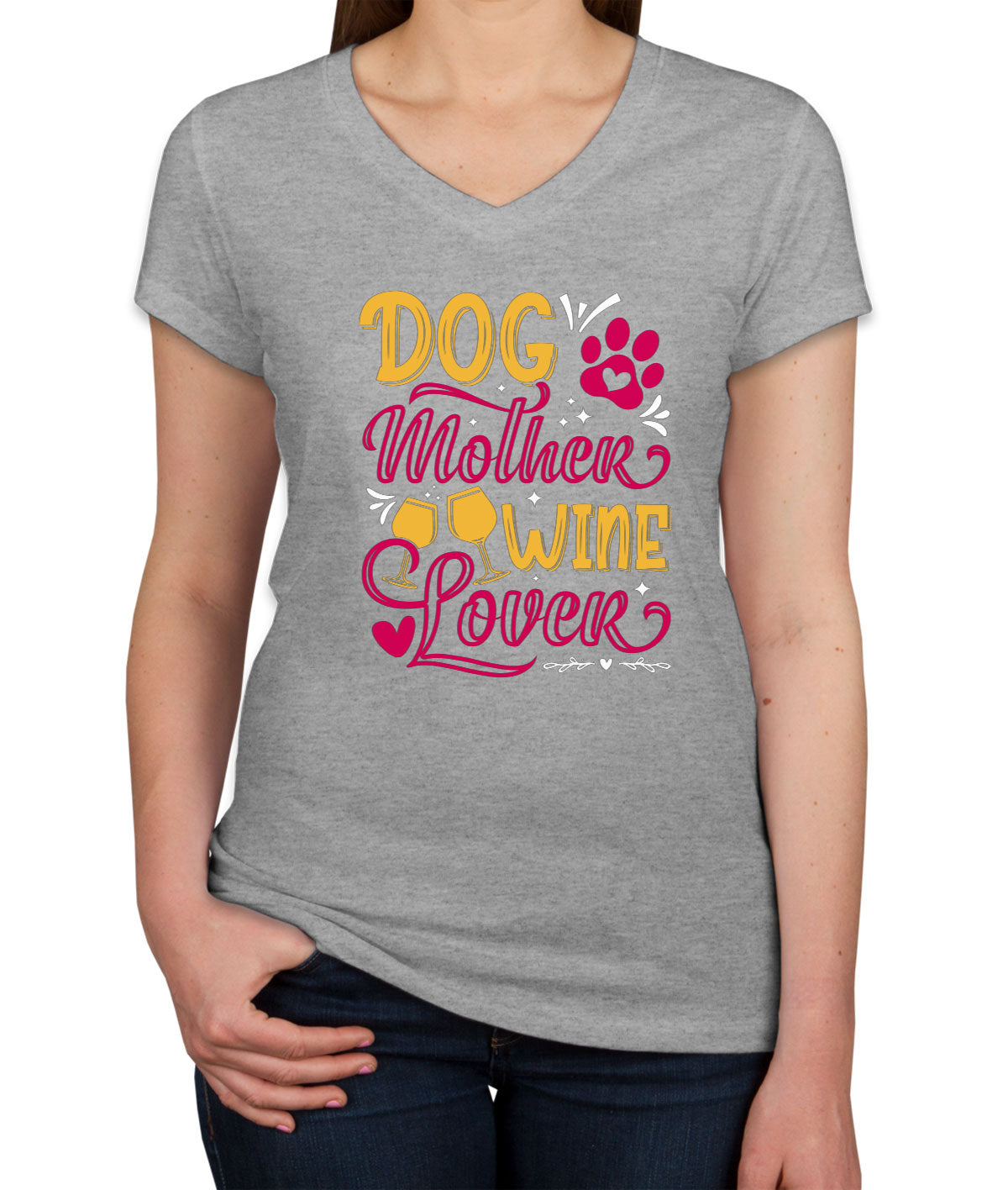 Dog Mother Wine Lover Women's V Neck T-shirt