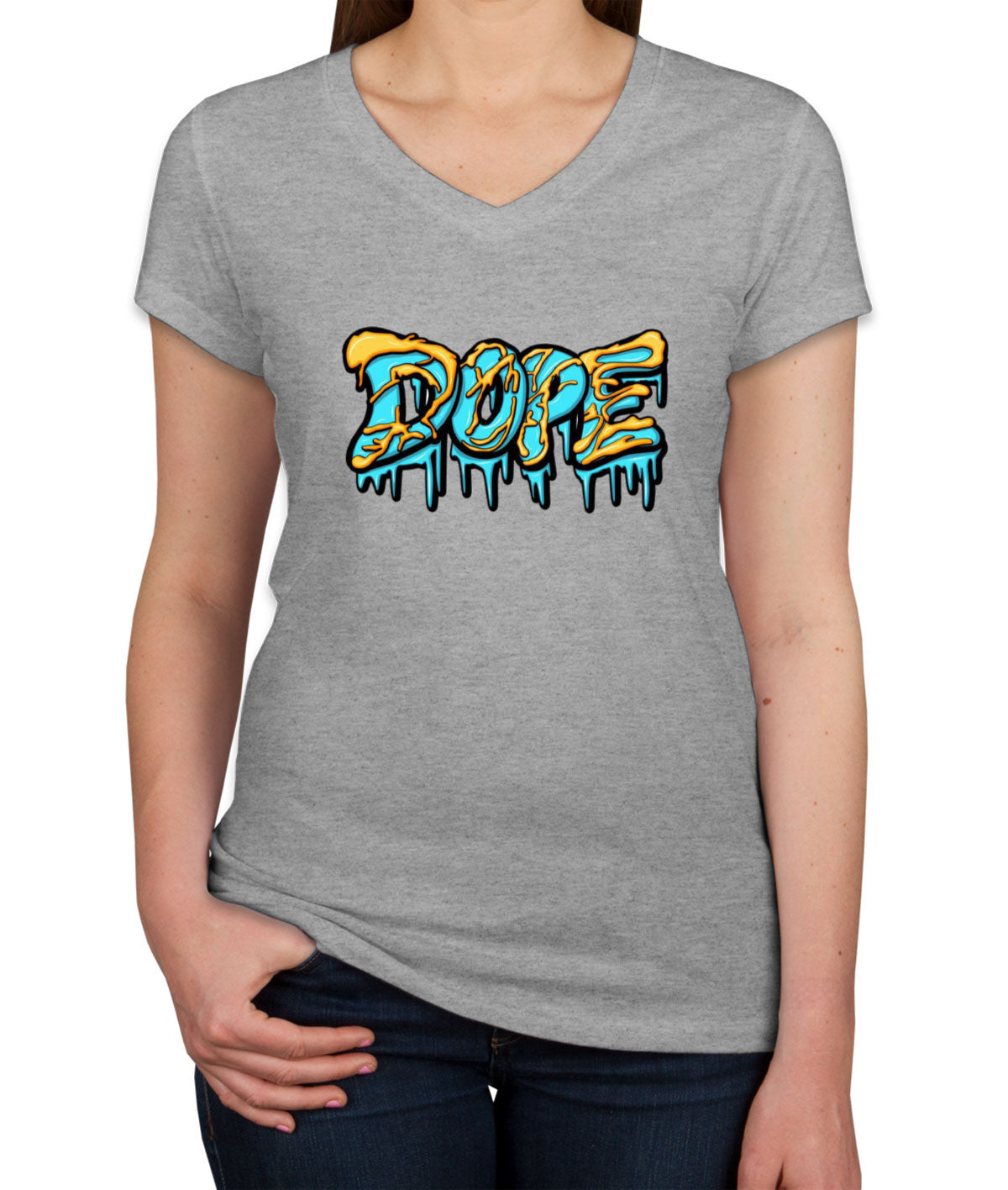 Dope Dripping Typography Women's V Neck T-shirt