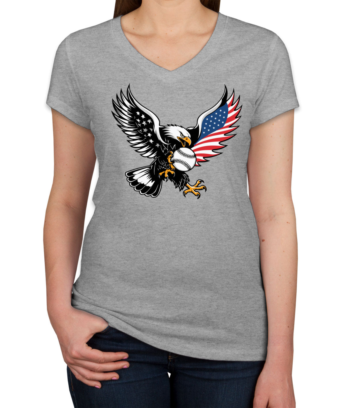 American Eagle Catching Baseball Women's V Neck T-shirt