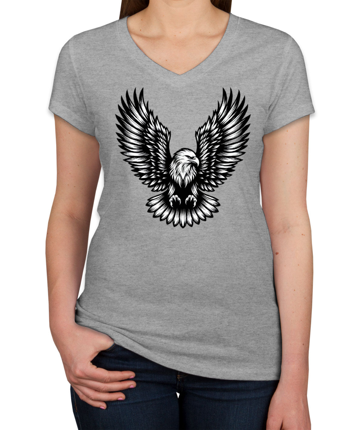 Eagle White And Black Women's V Neck T-shirt