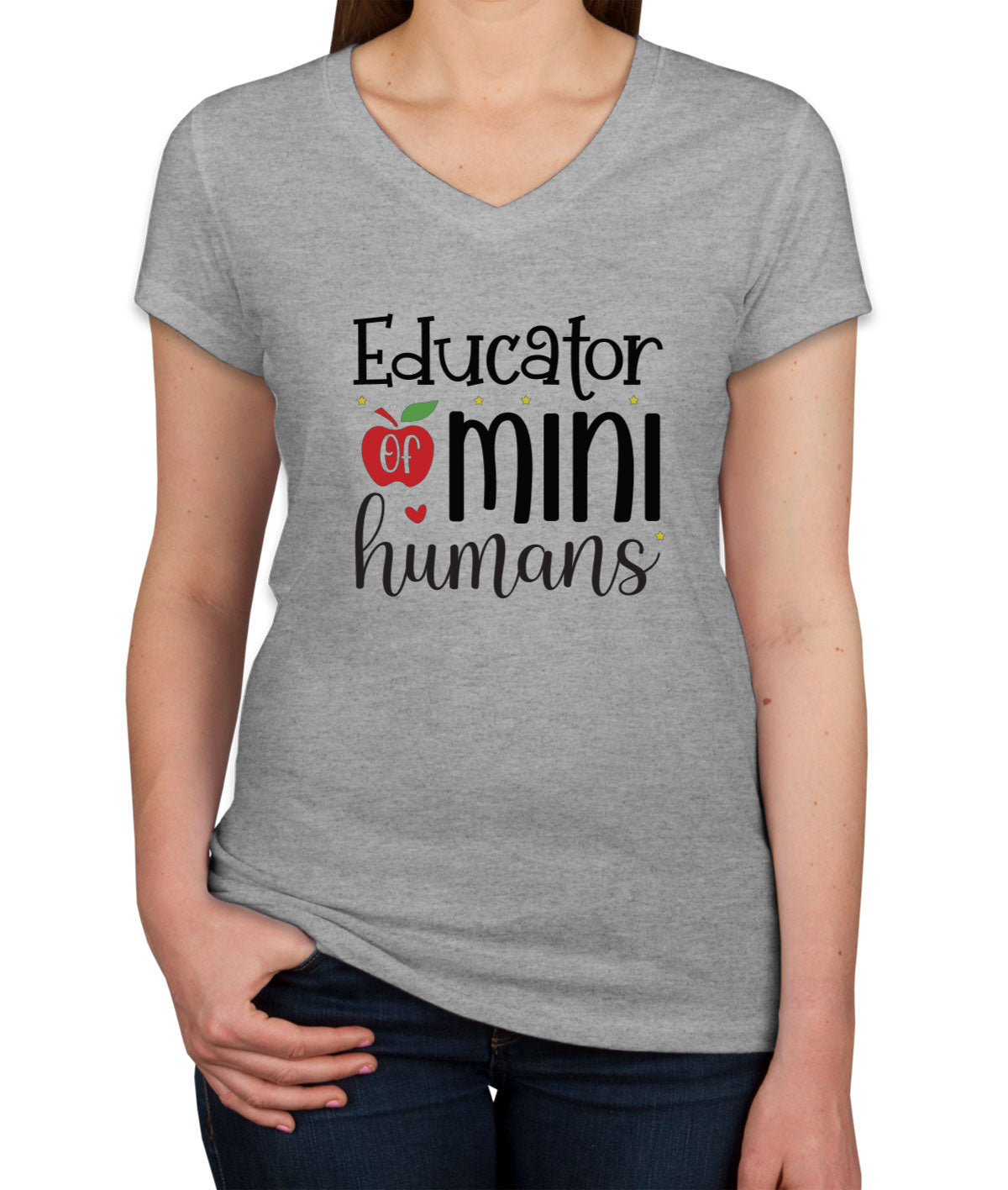 Educator Mini Humans Teacher Women's V Neck T-shirt