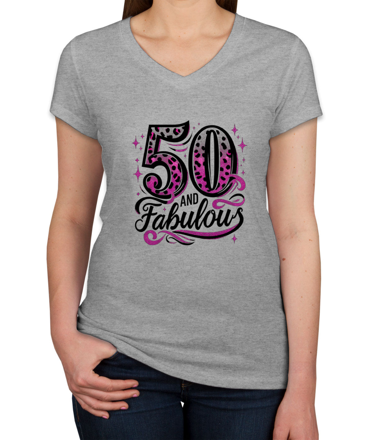50 And Fabulous 50th Birthday Women's V Neck T-shirt