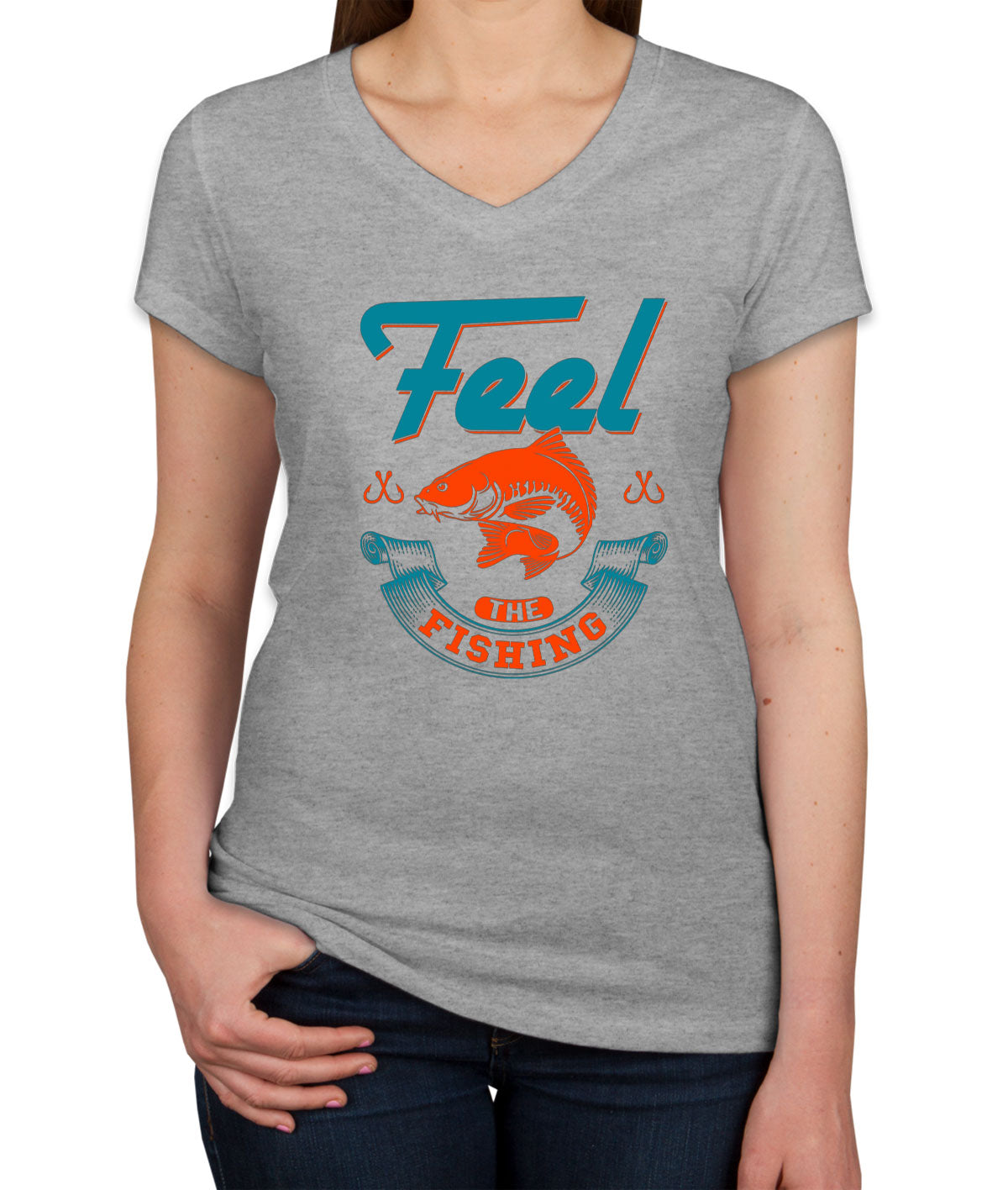 Feel The Fishing Women's V Neck T-shirt