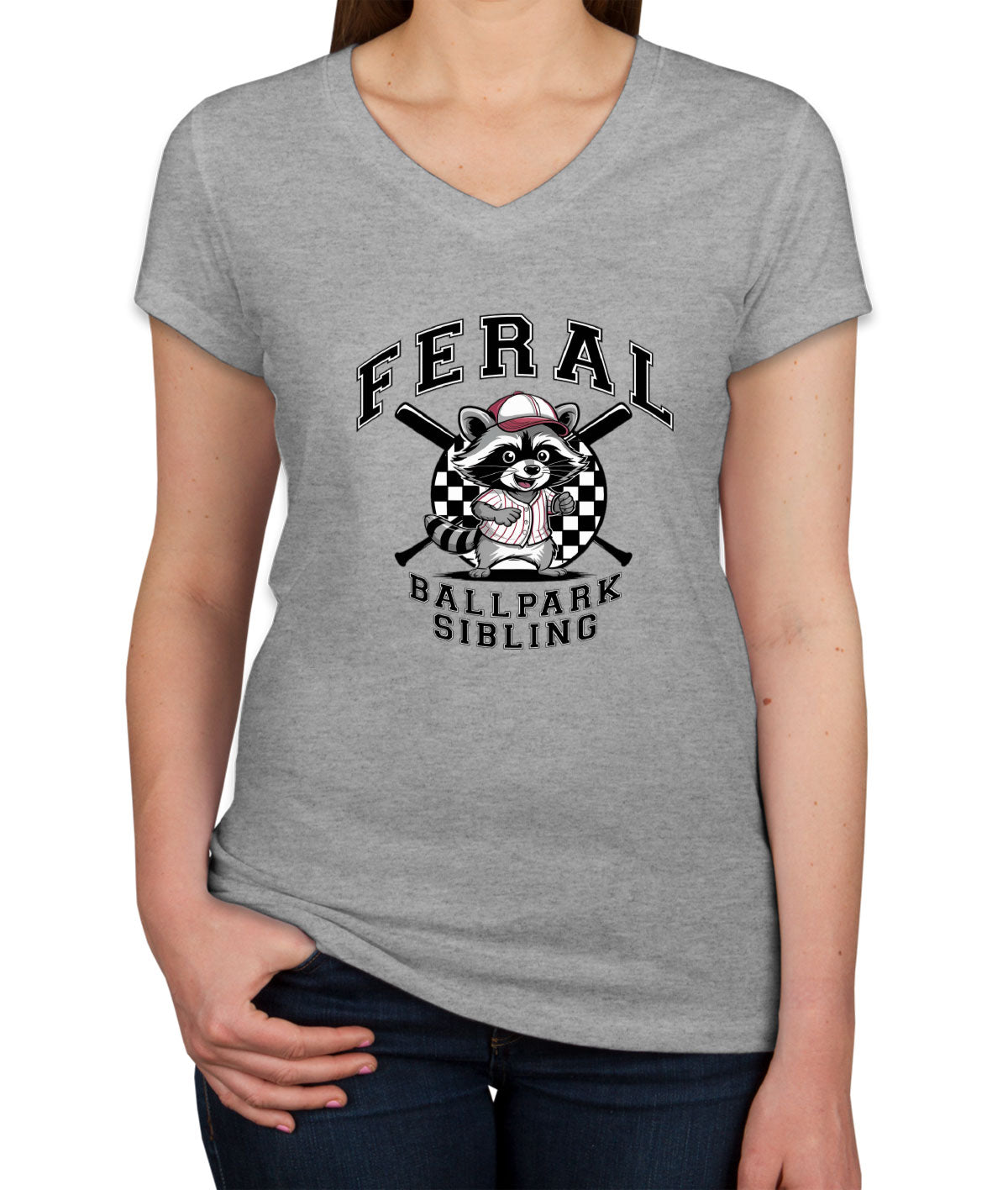 Feral Ballpark Sibling Baseball Women's V Neck T-shirt