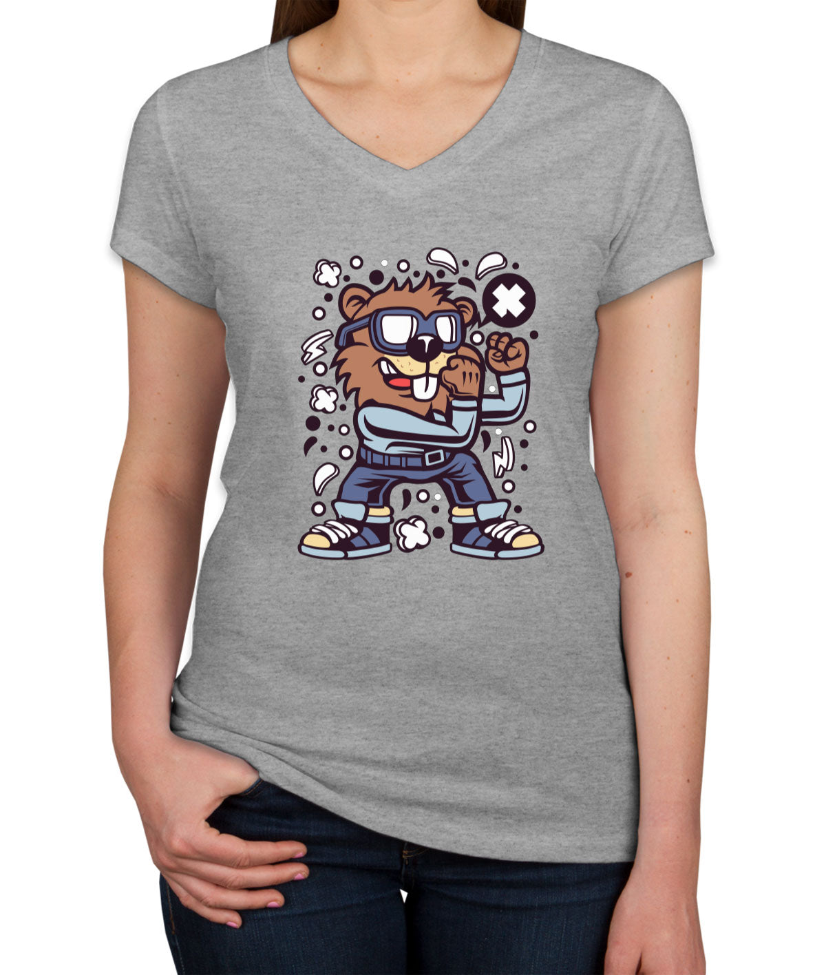 Fighter Beaver Women's V Neck T-shirt