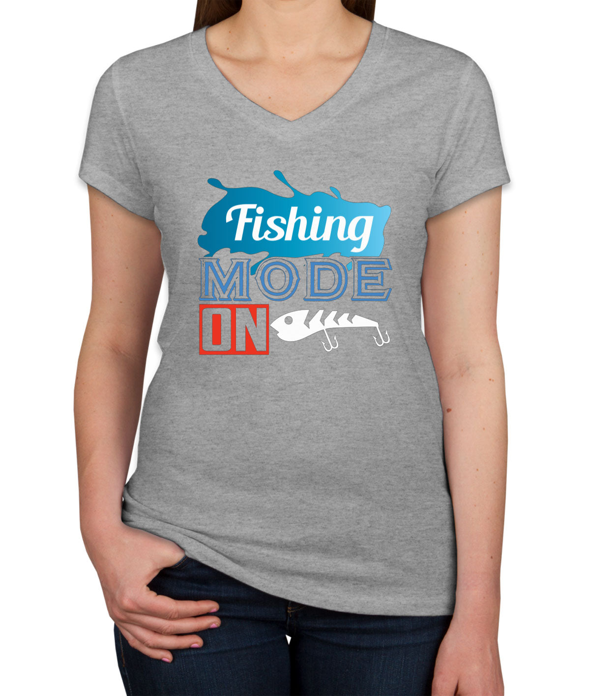 Fishing Mode On Women's V Neck T-shirt