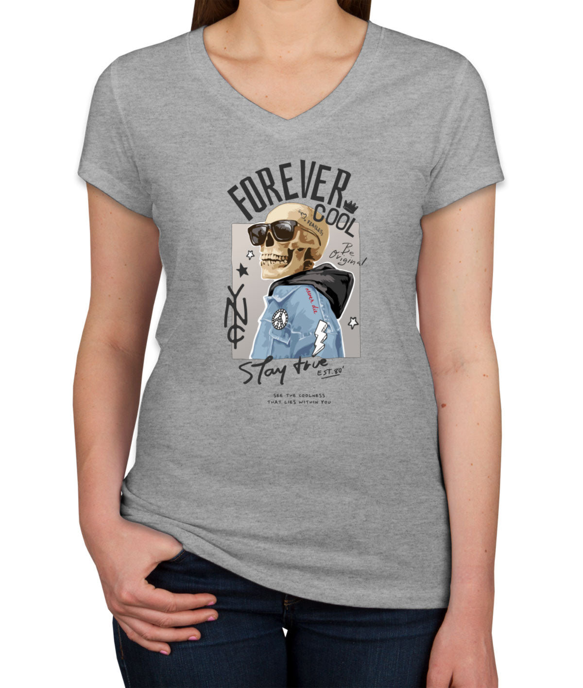 Forever Cool Skeleton Women's V Neck T-shirt