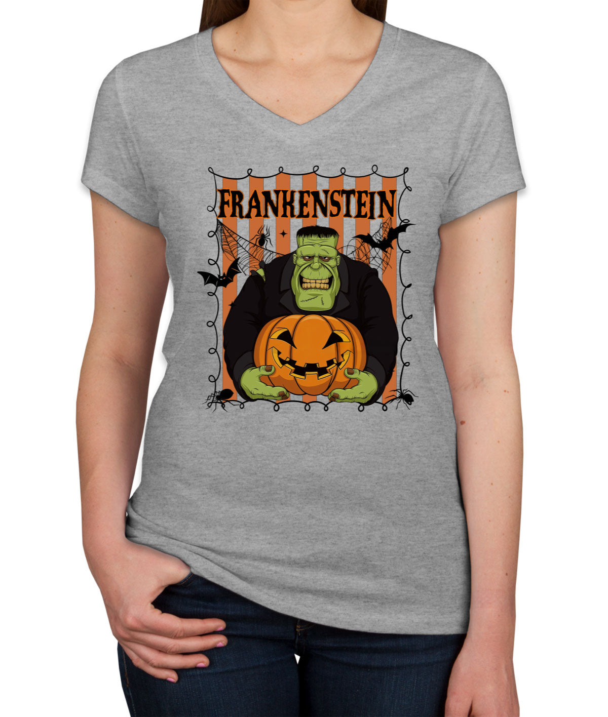Frankenstein Horror Movie Character Halloween Women's V Neck T-shirt