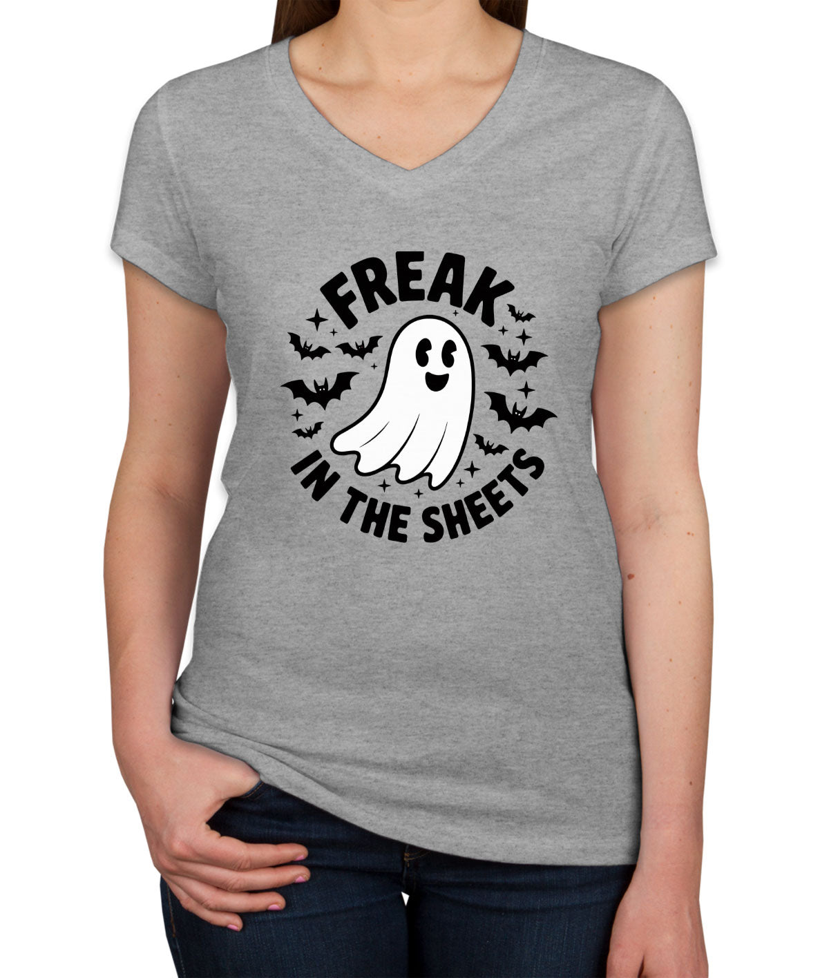 Freak In The Sheets Halloween Women's V Neck T-shirt