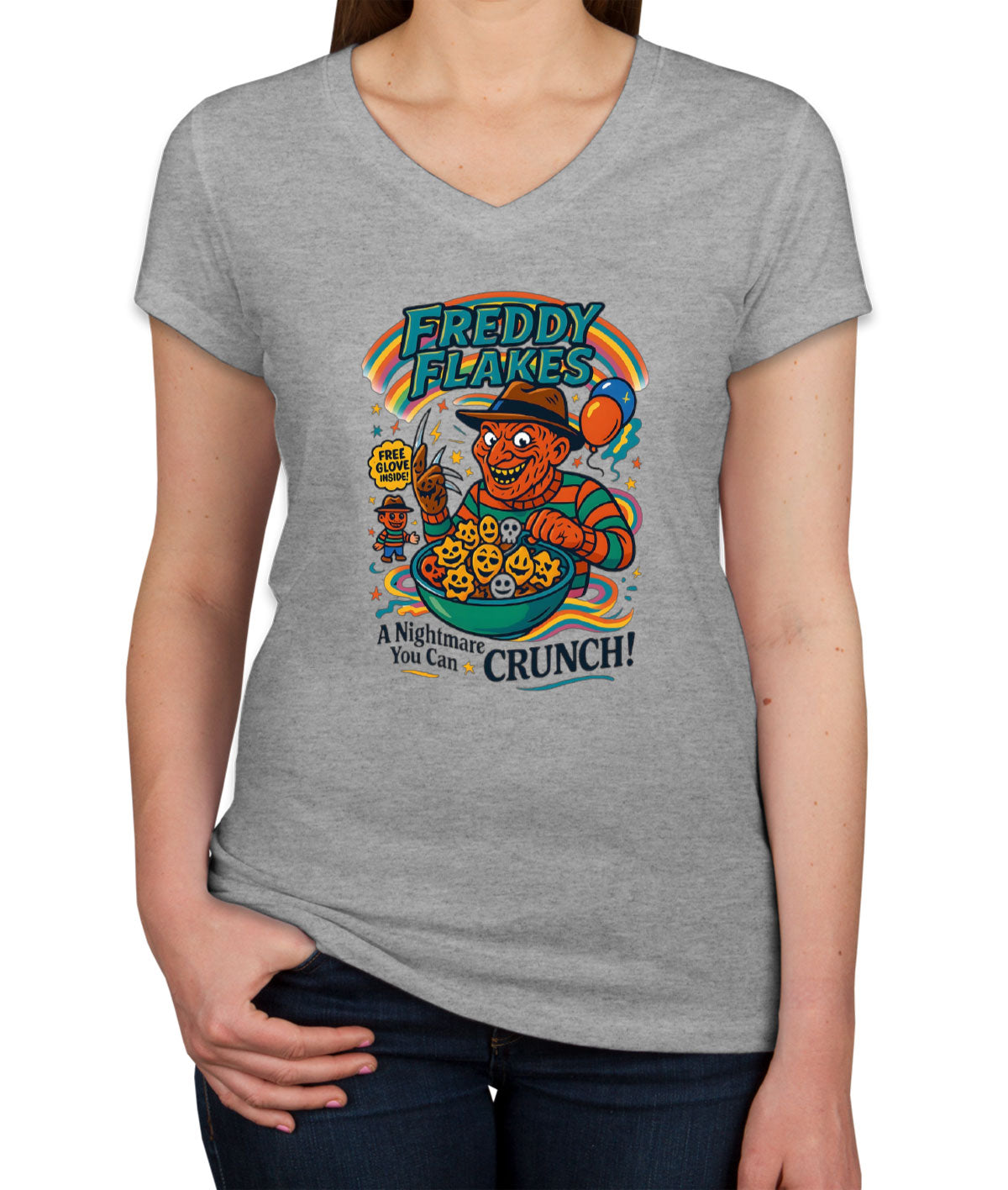 Freddy Flakes Halloween Women's V Neck T-shirt