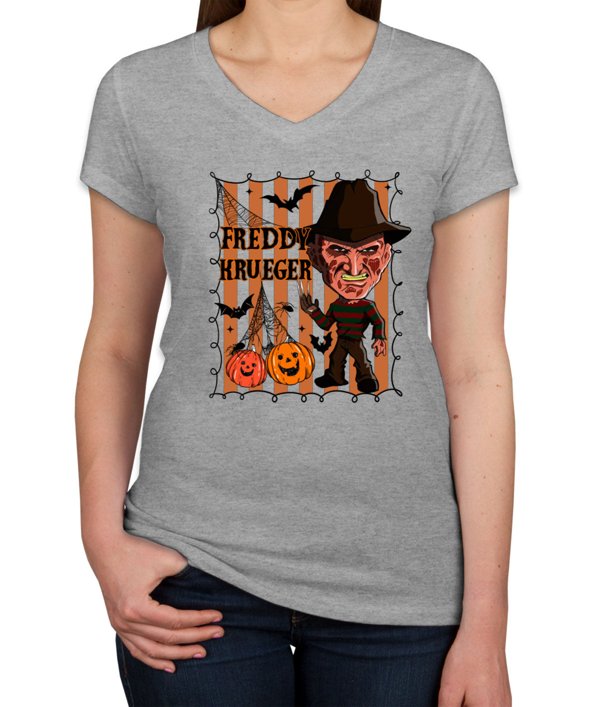 Freddy Horror Movie Character Halloween Women's V Neck T-shirt