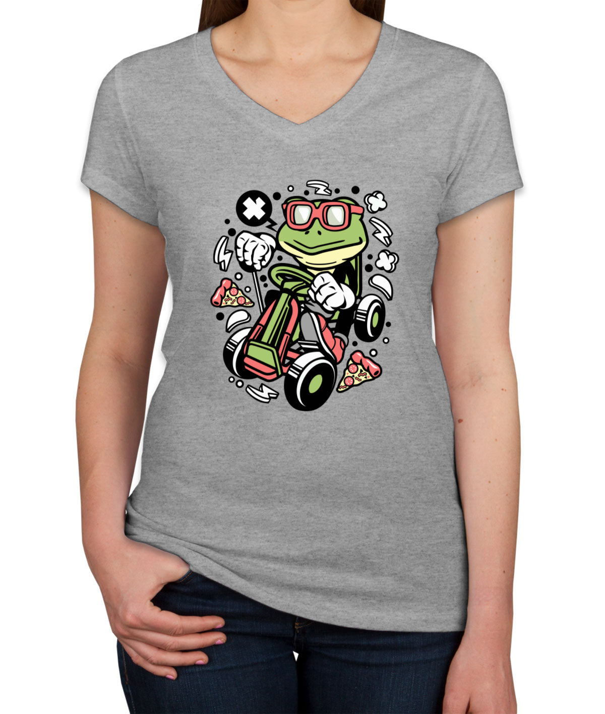 Frog GoKart Racer Women's V Neck T-shirt