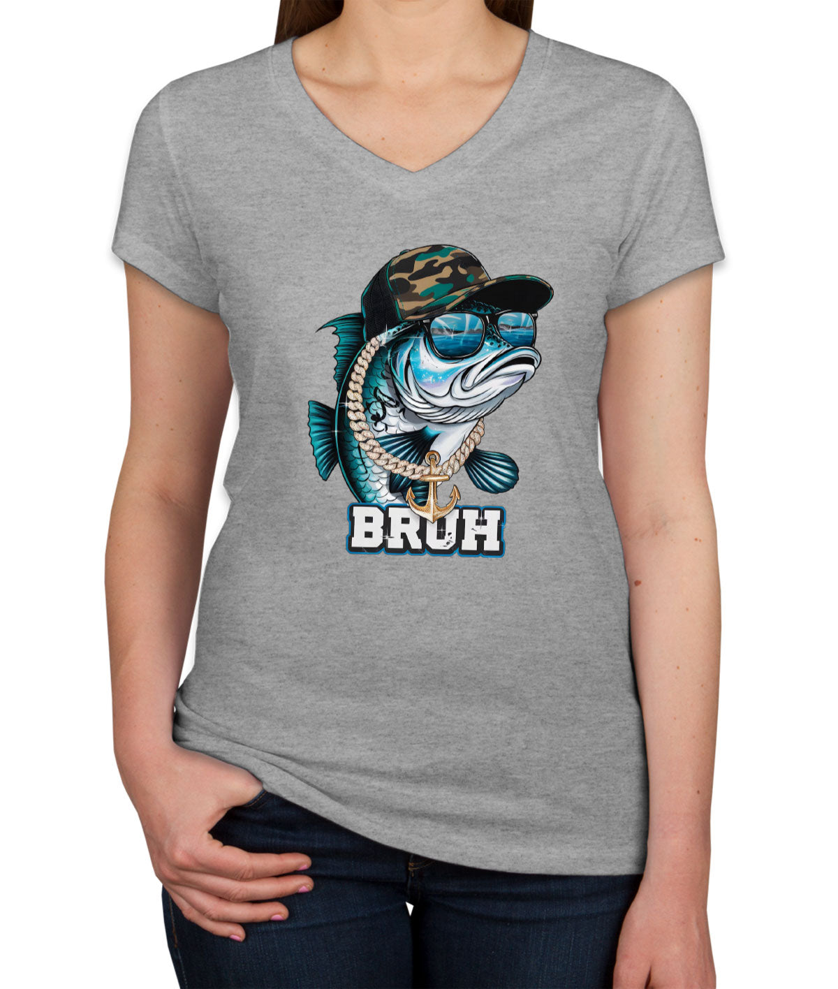 Funny Bass Fishing Women's V Neck T-shirt
