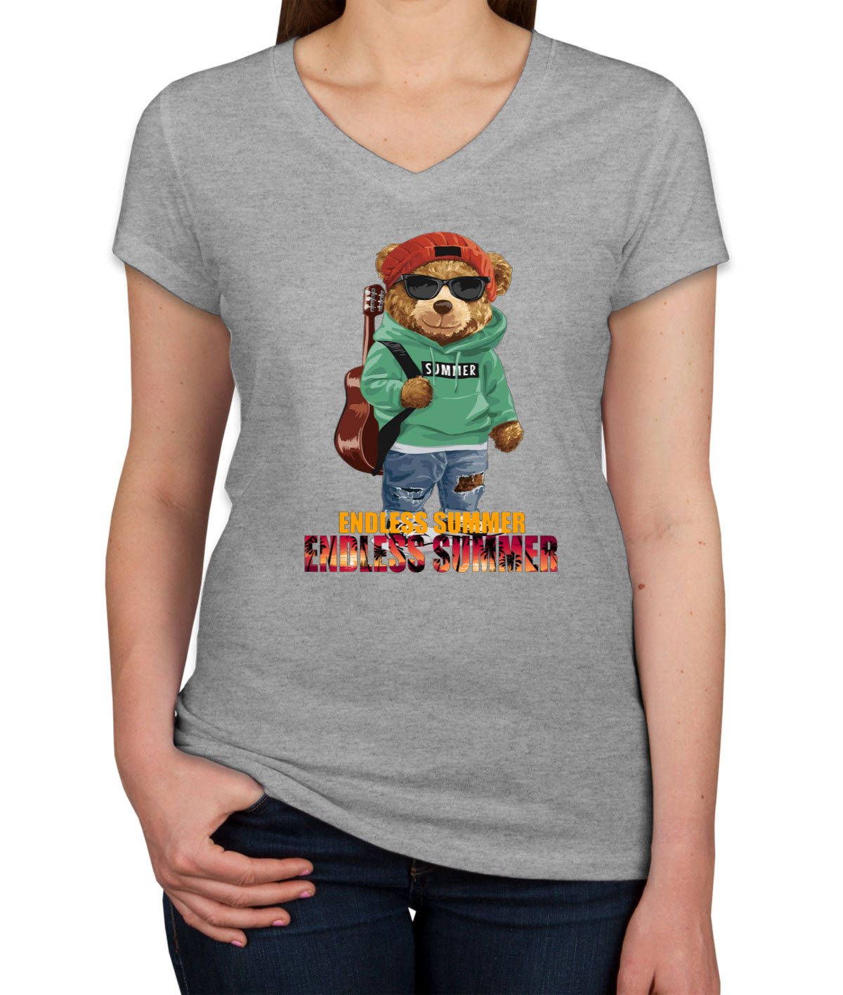 Funny Cool Bear Endless Summer Women's V Neck T-shirt