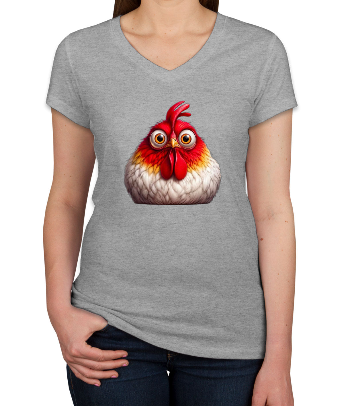 Funny Chicken Women's V Neck T-shirt