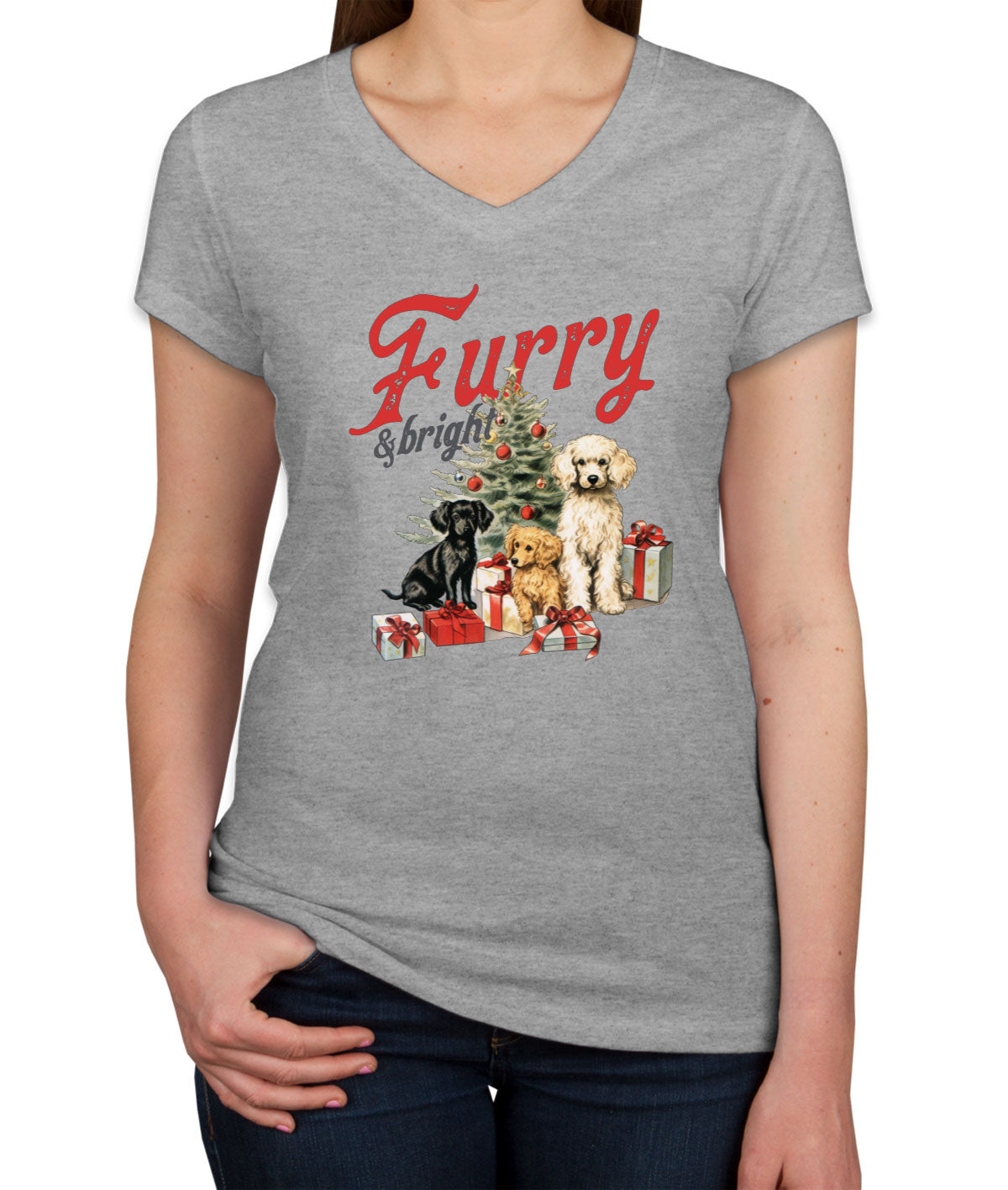 Furry And Bright Christmas Women's V Neck T-shirt