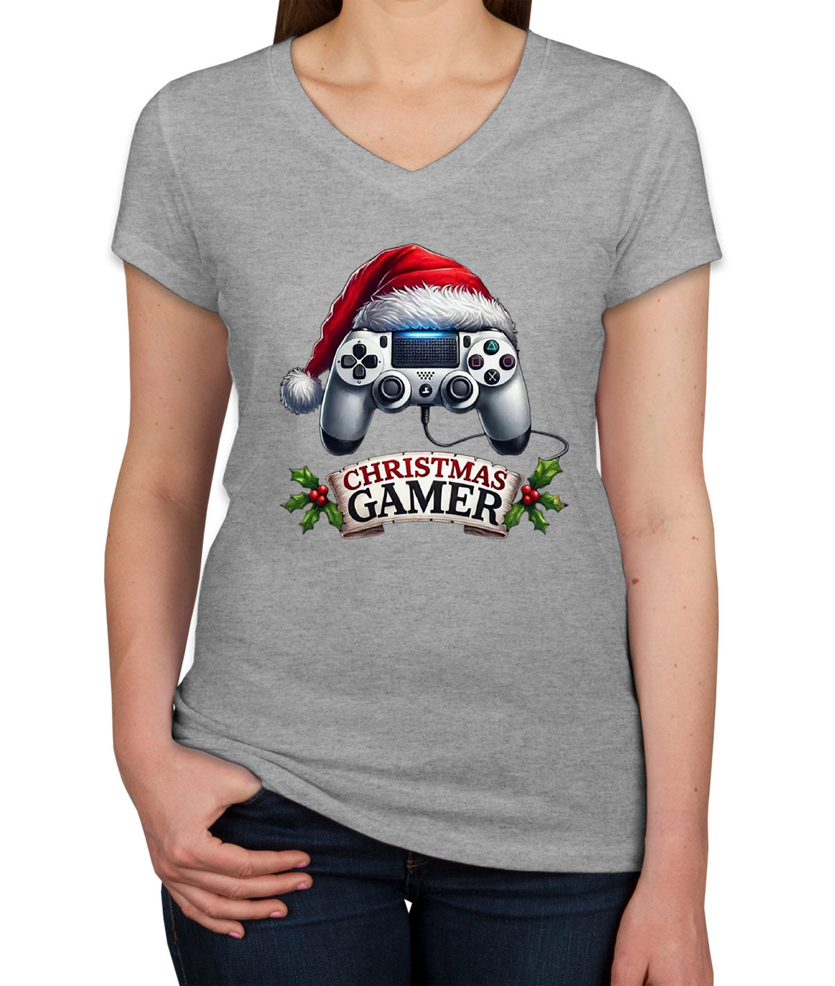 Christmas Gamer Women's V Neck T-shirt