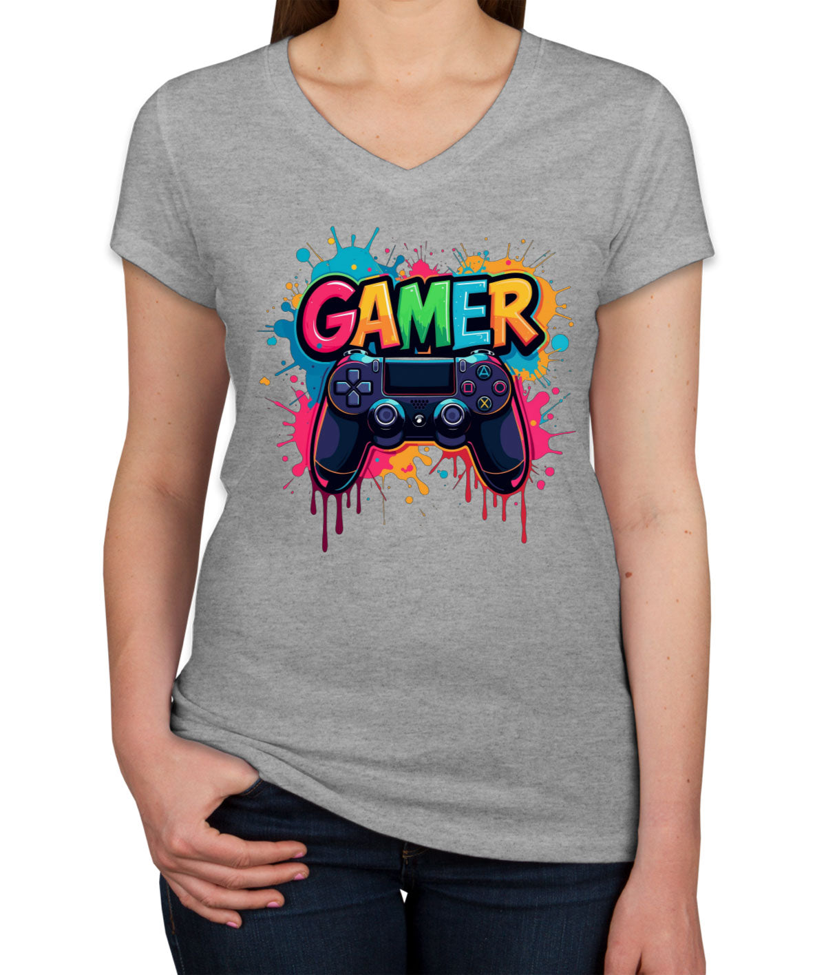 Gamer Gaming Console Women's V Neck T-shirt