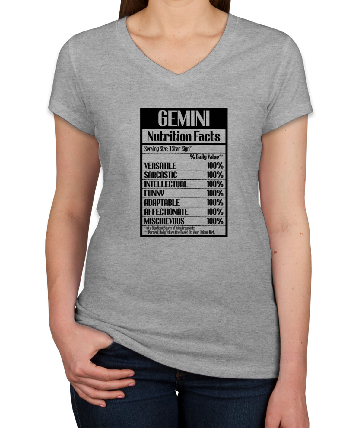 Gemini Zodiac Nutrition Facts Women's V Neck T-shirt