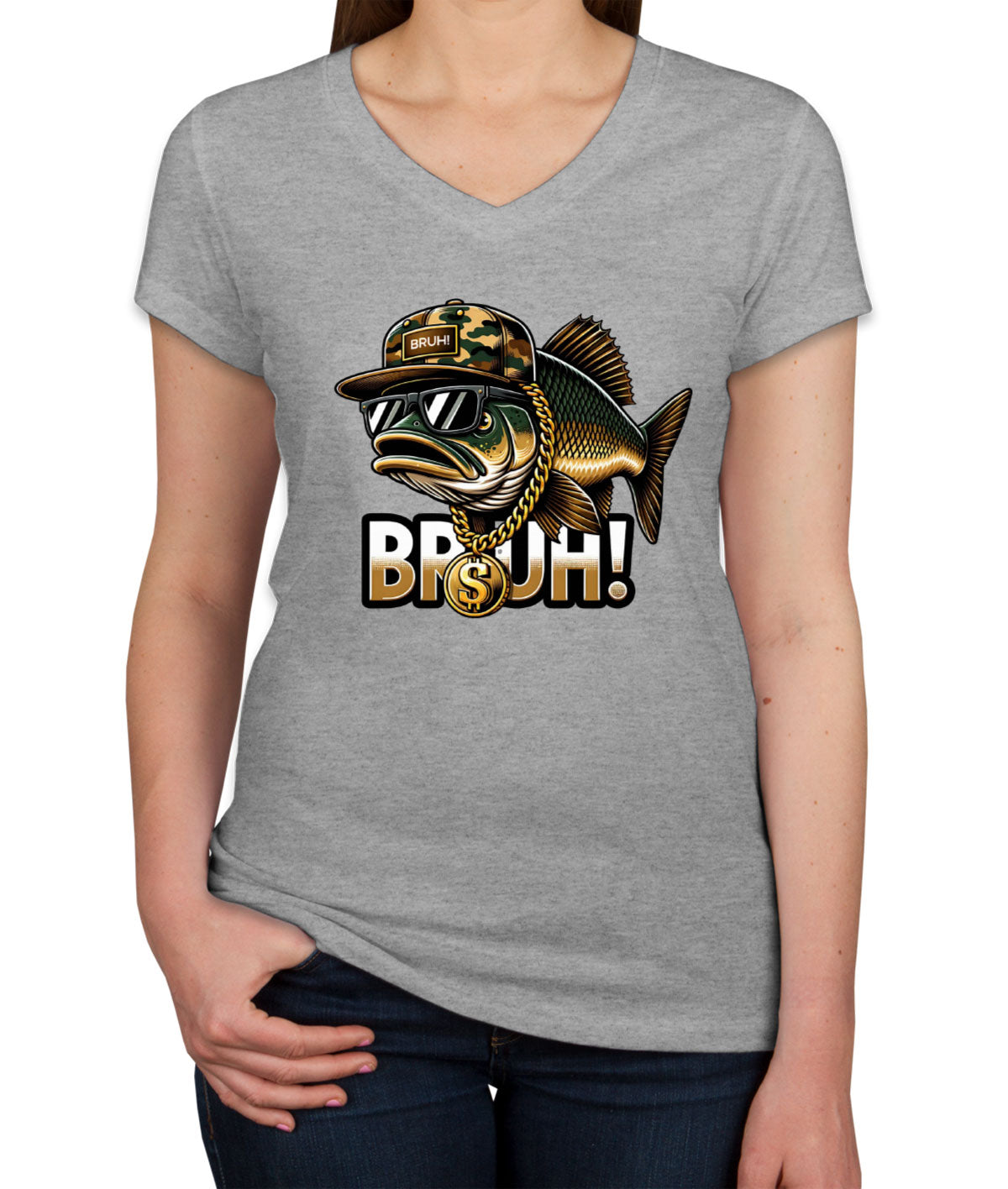 Funny Bass Fishing Women's V Neck T-shirt