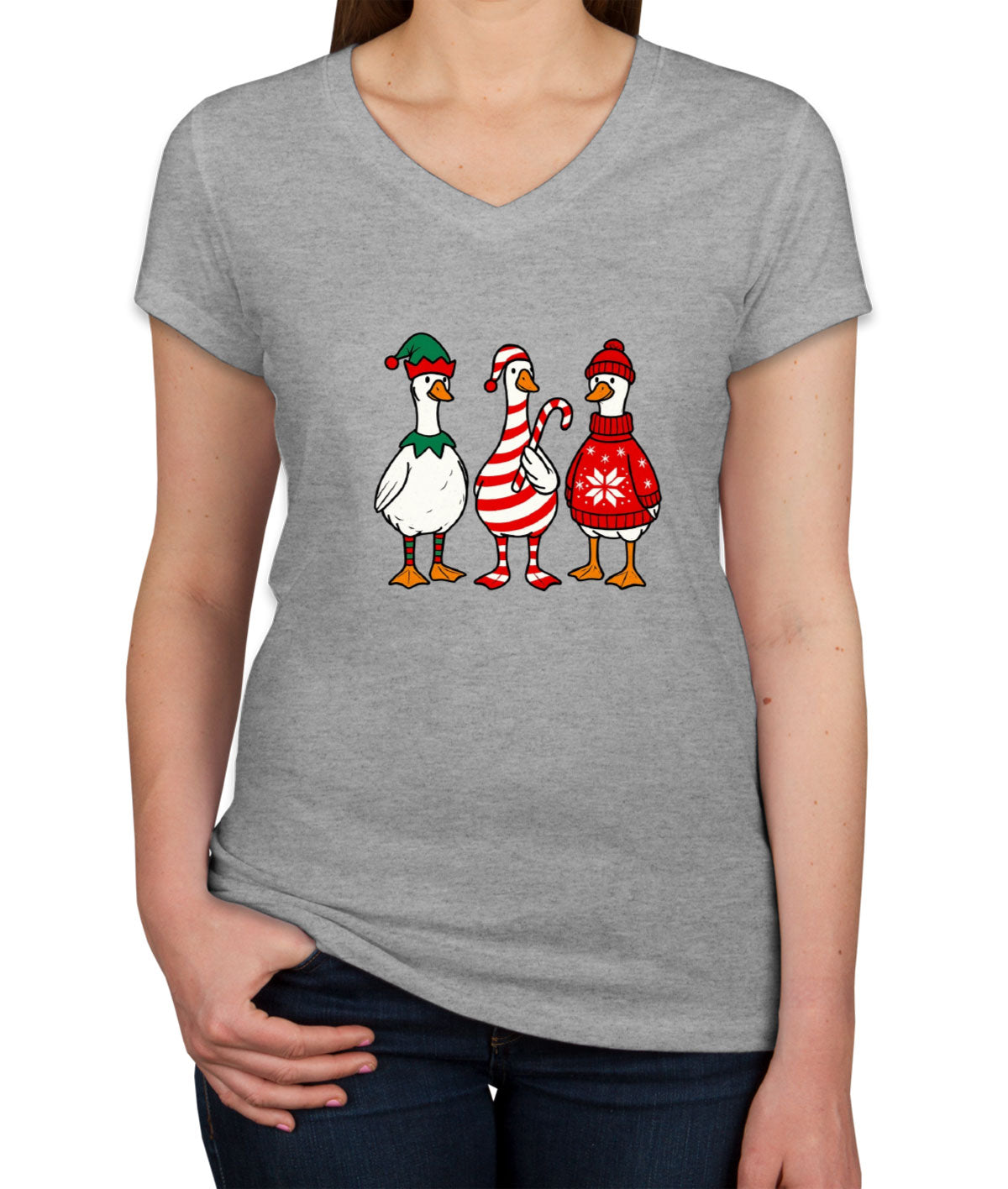 Funny Christmas Gooses Women's V Neck T-shirt