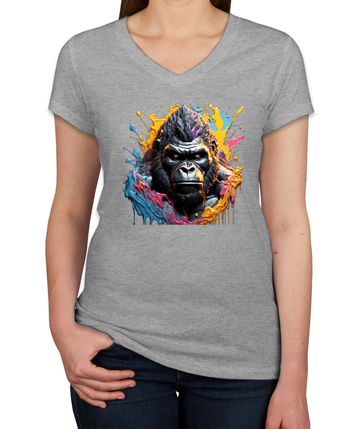 Colorful Gorilla Women's V Neck T-shirt