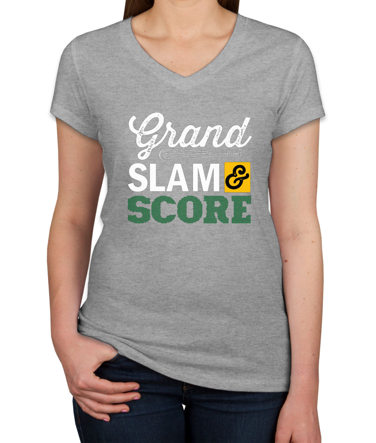 Grand Slam And Score Baseball Bat Women's V Neck T-shirt