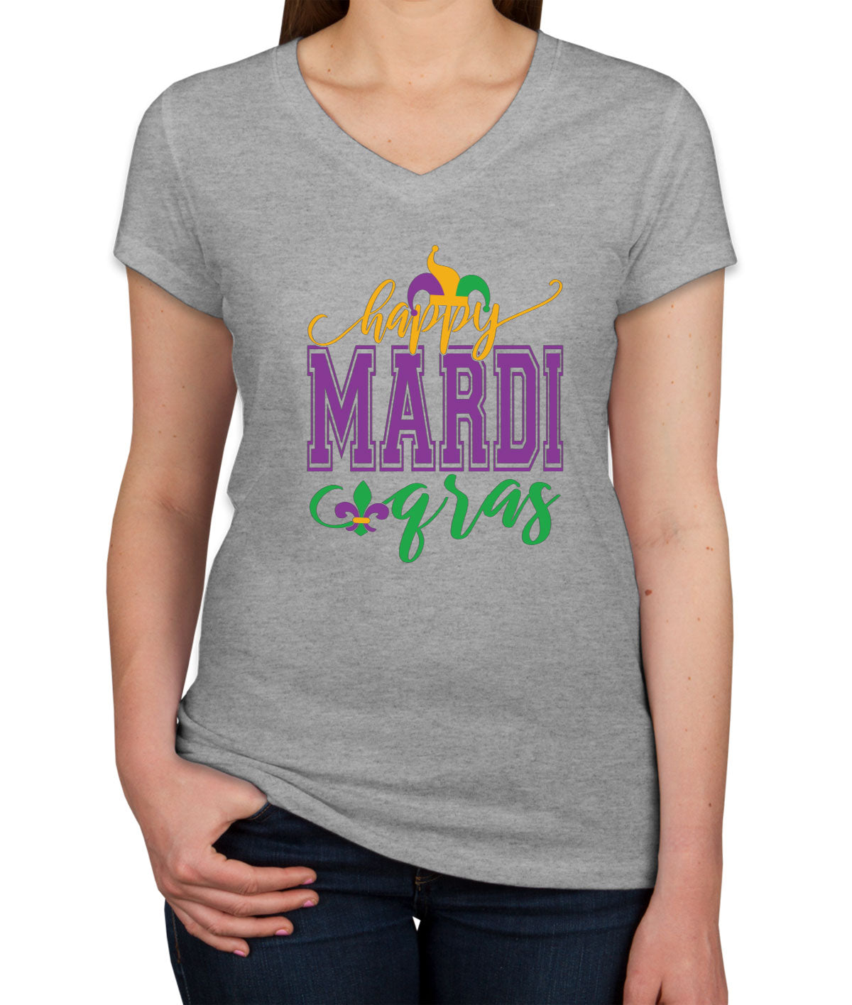 Happy Mardi Gras Women's V Neck T-shirt