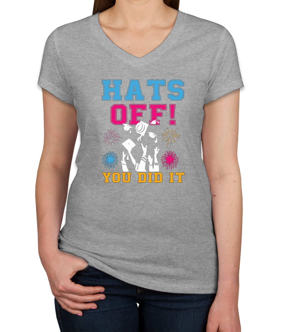 Hats Off You Did It Graduation Women's V Neck T-shirt