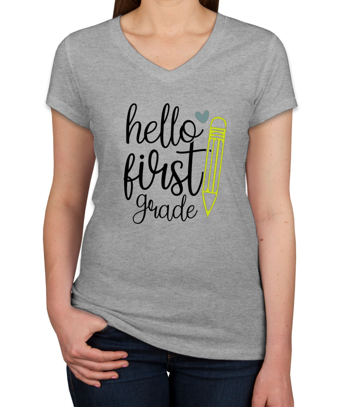 Hello First Grade Teacher Women's V Neck T-shirt