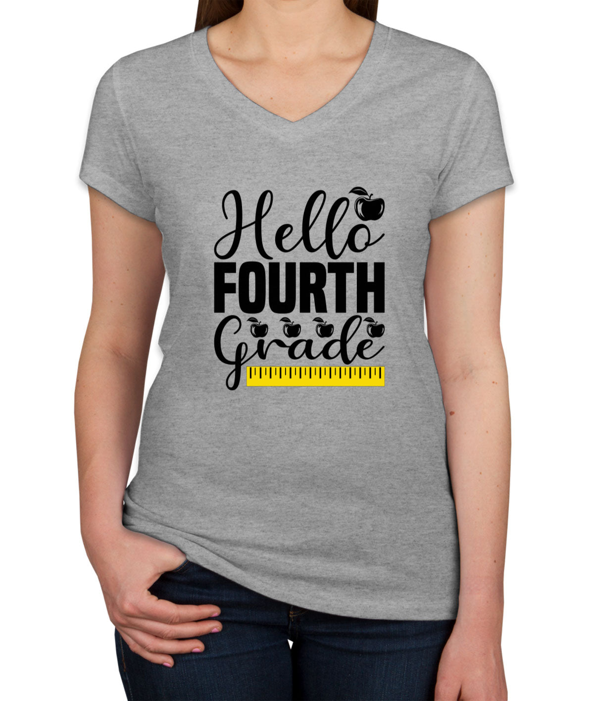 Hello Fourth Grade Teacher Women's V Neck T-shirt