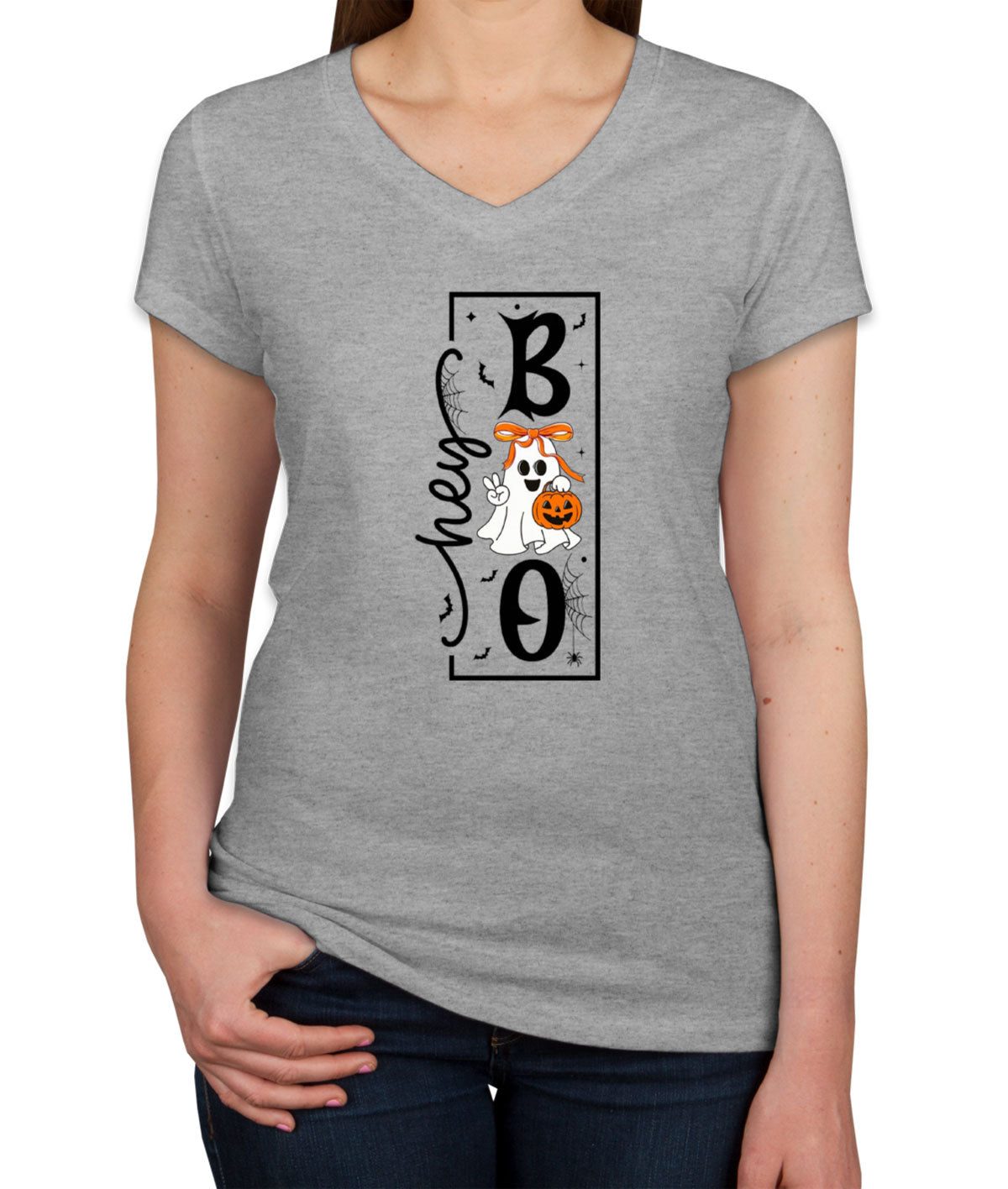 Hey Boo Halloween Women's V Neck T-shirt