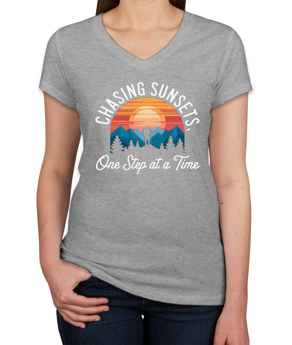 Chasing Sunsets, One Step At A Time Women's V Neck T-shirt