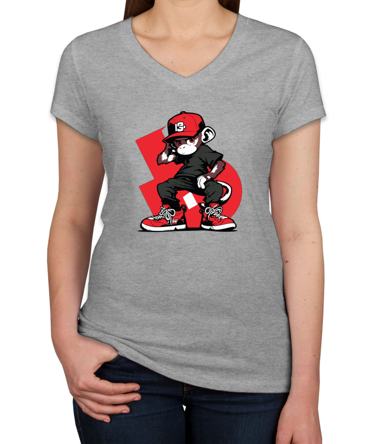 Hip Hop Monkey Women's V Neck T-shirt