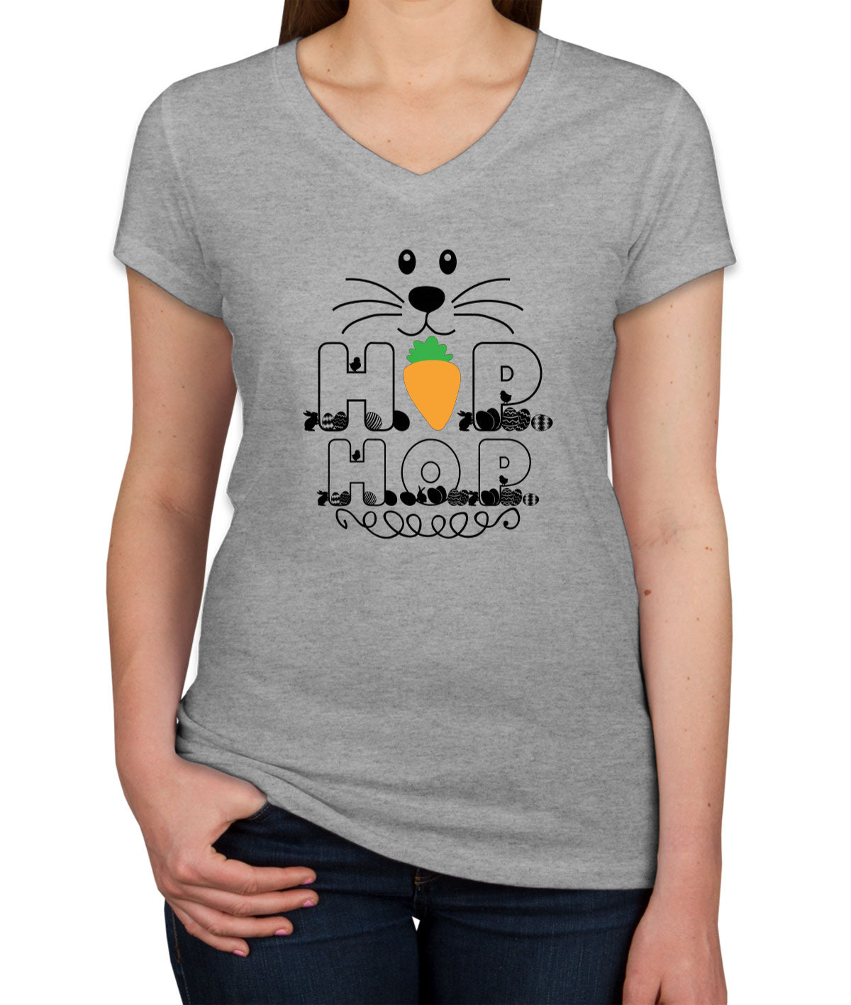 Hop Hop Bunny Easter Women's V Neck T-shirt