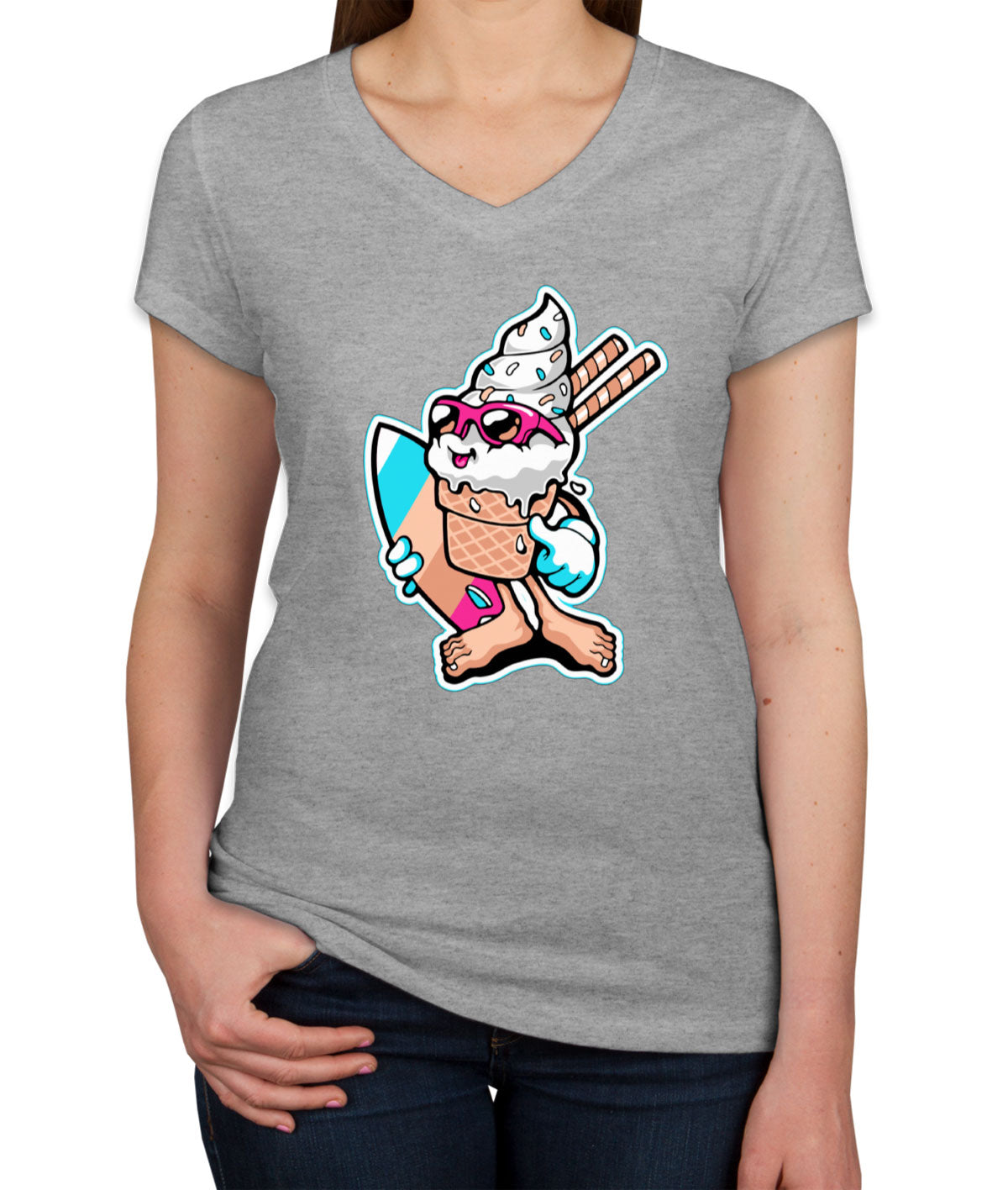 Ice Cream Surfer Women's V Neck T-shirt