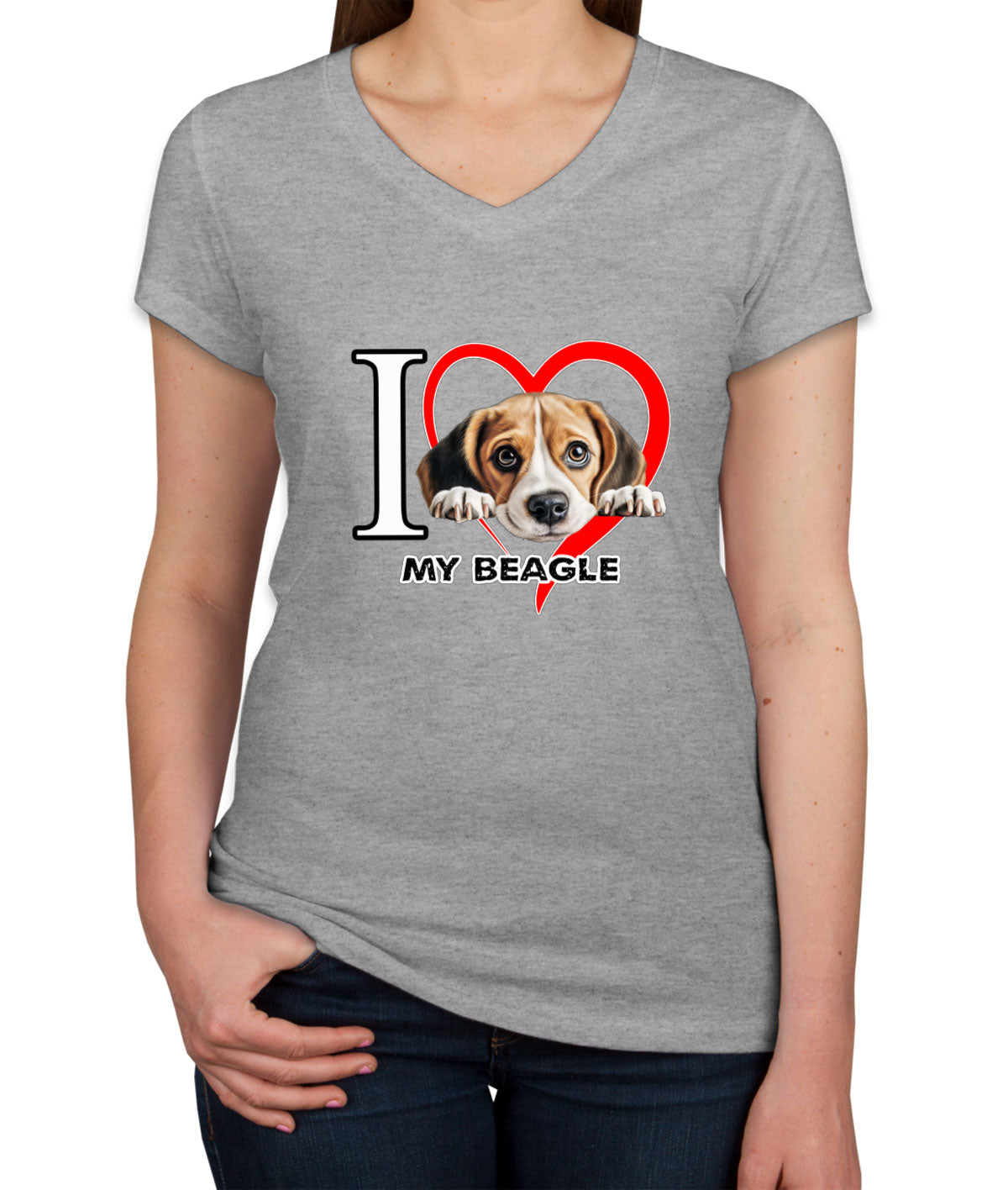 I Love My Beagle Dog Women's V Neck T-shirt