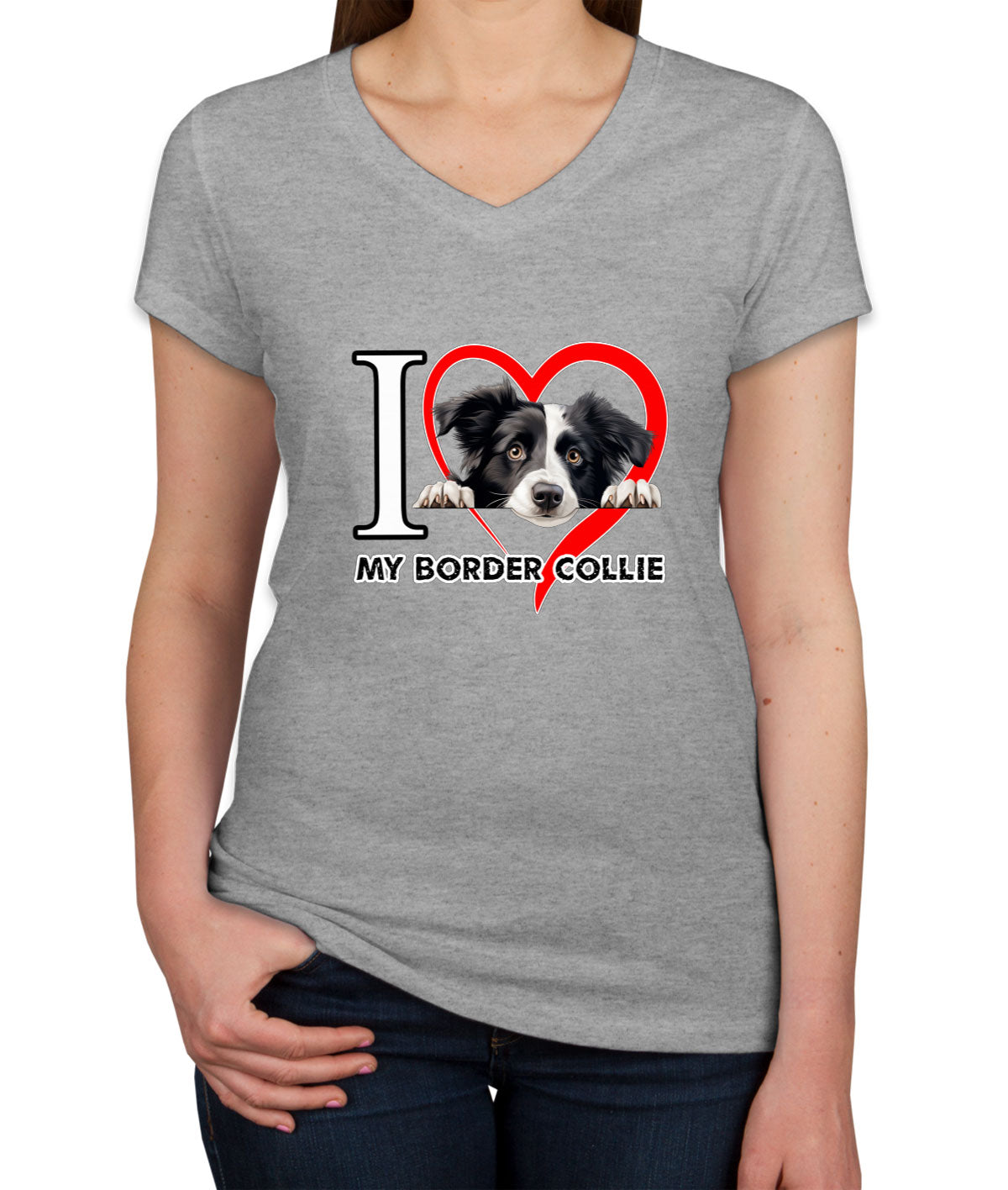 I Love My Border Collie Dog Women's V Neck T-shirt