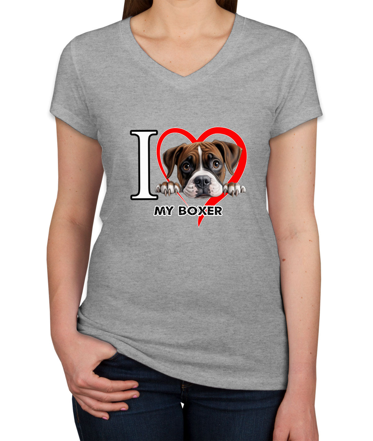 I Love My Boxer Dog Women's V Neck T-shirt