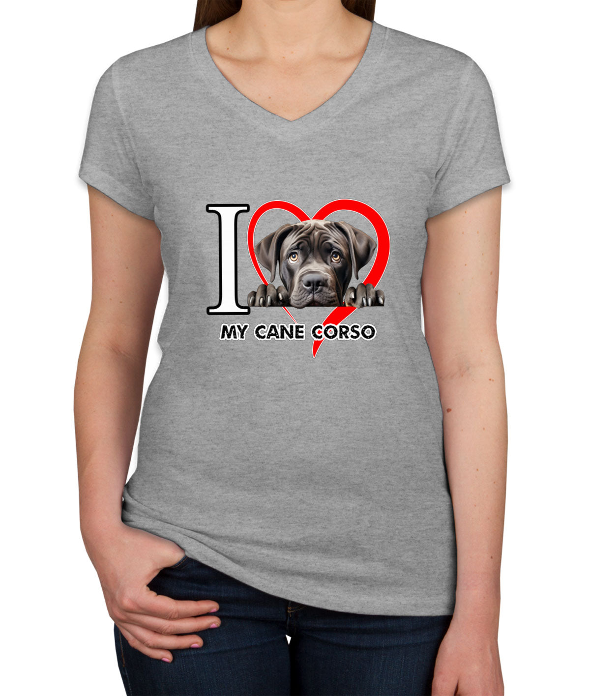 I Love My Cane Corso Dog Women's V Neck T-shirt