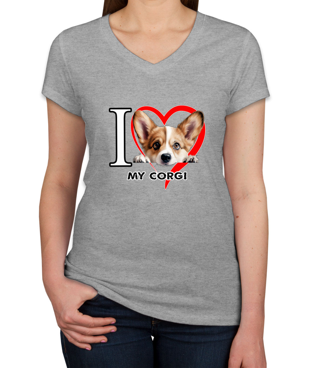 I Love My Corgi Dog Women's V Neck T-shirt