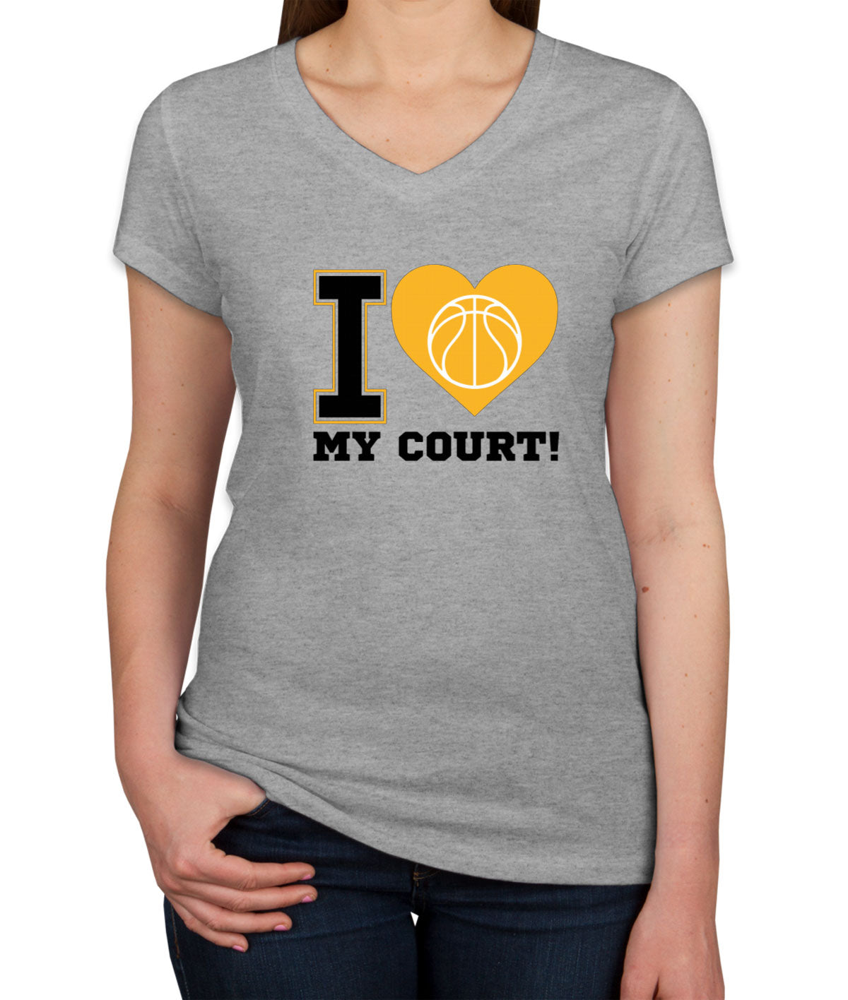 I Love My Court Basketball Women's V Neck T-shirt