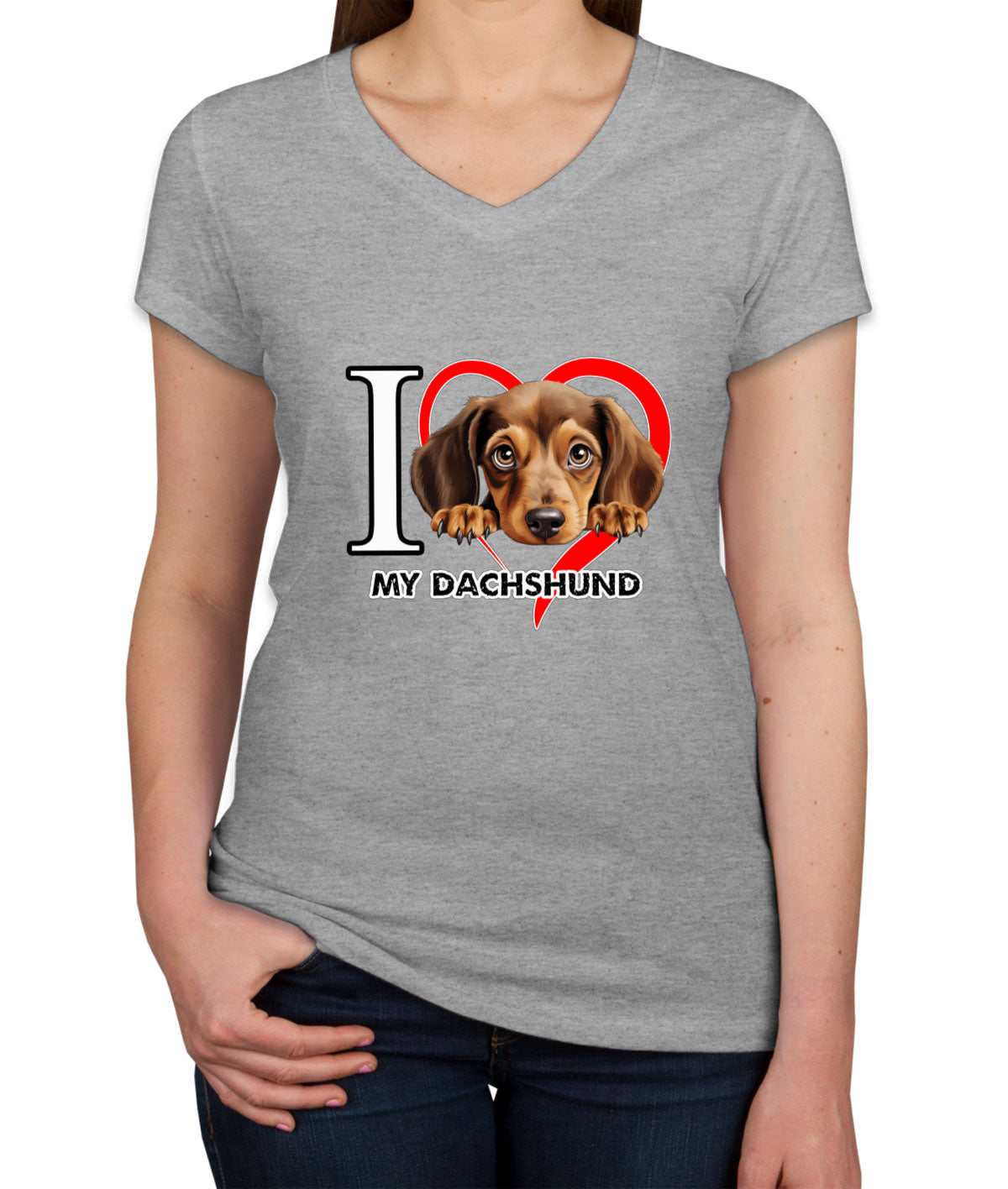 I Love My Dachshund Dog Women's V Neck T-shirt